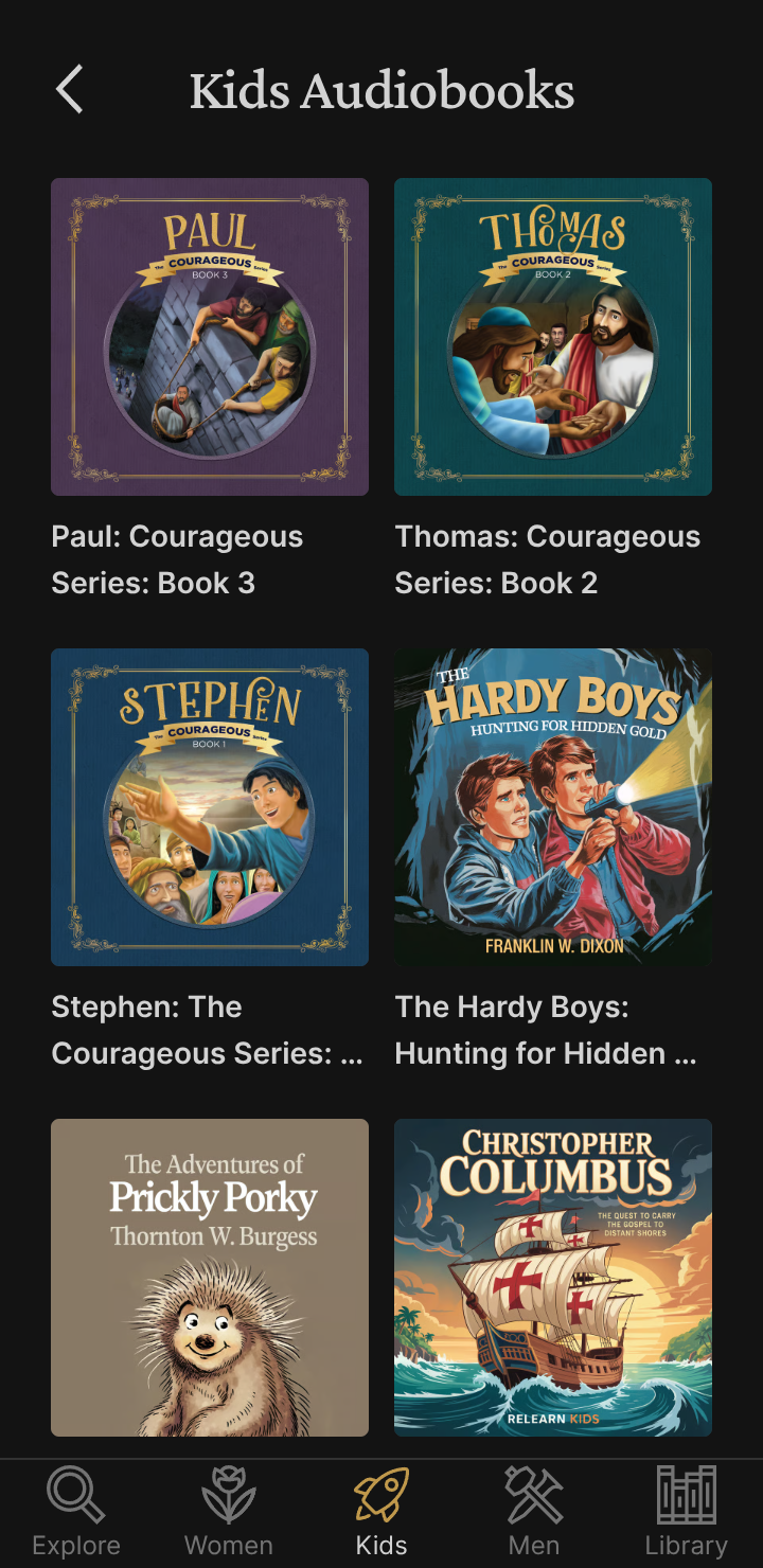 The homescreen of a Treefort audiobook app.